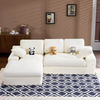 White Corduroy Comfy Sofa w/ 5 Cushions  Cozy Living Room Essential