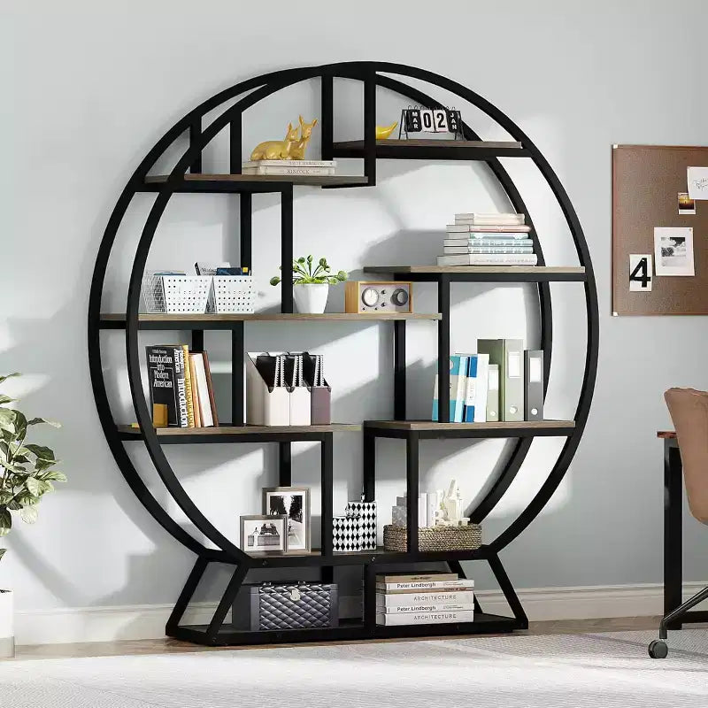 Libreria industriale da 63 pollici in legno con ripiani sfalsati, scaffale portaoggetti espositore per casa, ufficio, soggiorno, grigio