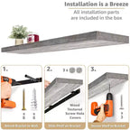 Set da 3 Mensole Galleggianti da Parete da 140 cm - per Bagno, Decorazione Murale per Camera da Letto, Cucina, Soggiorno, Contenitore per Libri
