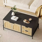 2 Drawers Storage Cabinet Rattan Coffee Table,Open Shelf for Home Office,