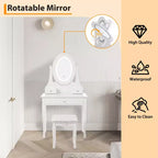 Vanity with LED-lit makeup mirror, featuring a padded stool, 3 lighting modes, and 3 storage drawersperfect for the bedroom.