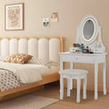 Mobile toeletta con specchio da trucco a LED, sgabello imbottito, 3 modalità di illuminazione e 3 cassetti: perfetto per la camera da letto.