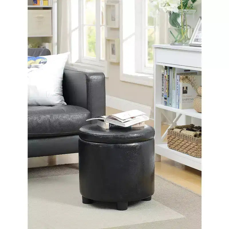 Pouf Contenitore Rotondo Comfort con Coperchio/Vassoio Reversibile