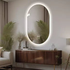 Specchio da bagno ovale moderno Lark 48 con LED anti-appannamento e modalità di illuminazione regolabili