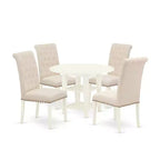 HomeStock 5-Pc Linen White Finish Solid Wood Top - Round Dining Room Set with Dropleaf - Seats 4