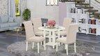 Set da pranzo da 5 pezzi in legno massello con finitura lino bianco - piano rotondo con alette a scomparsa - 4 posti