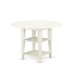 Set da pranzo da 5 pezzi in legno massello con finitura lino bianco - piano rotondo con alette a scomparsa - 4 posti