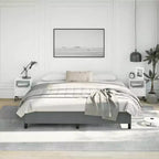Struttura letto in tessuto di poliestere grigio scuro, compensato, legno composito, King