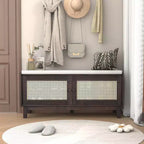 Panca Contenitore Boho per Ingresso, Panca Porta Scarpe in Legno, Panca Imbottita con Ante Doppie