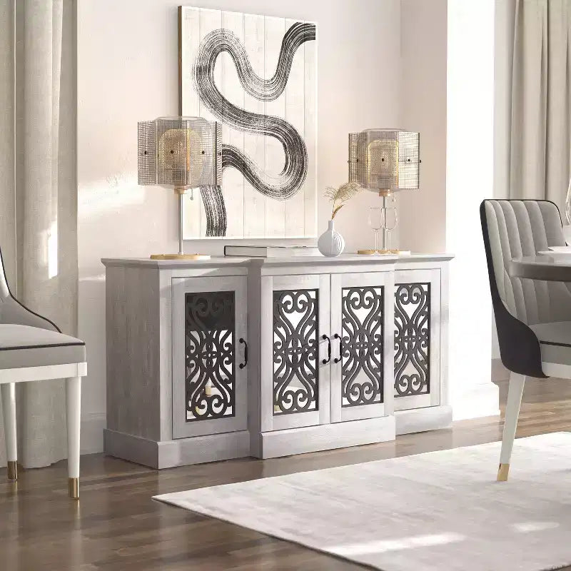 Credenza a 4 ante con vano a giorno a specchio 60,4 L 18,2 P 29,3 H