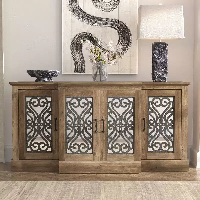 Credenza a 4 ante con vano a giorno a specchio 60,4 L 18,2 P 29,3 H
