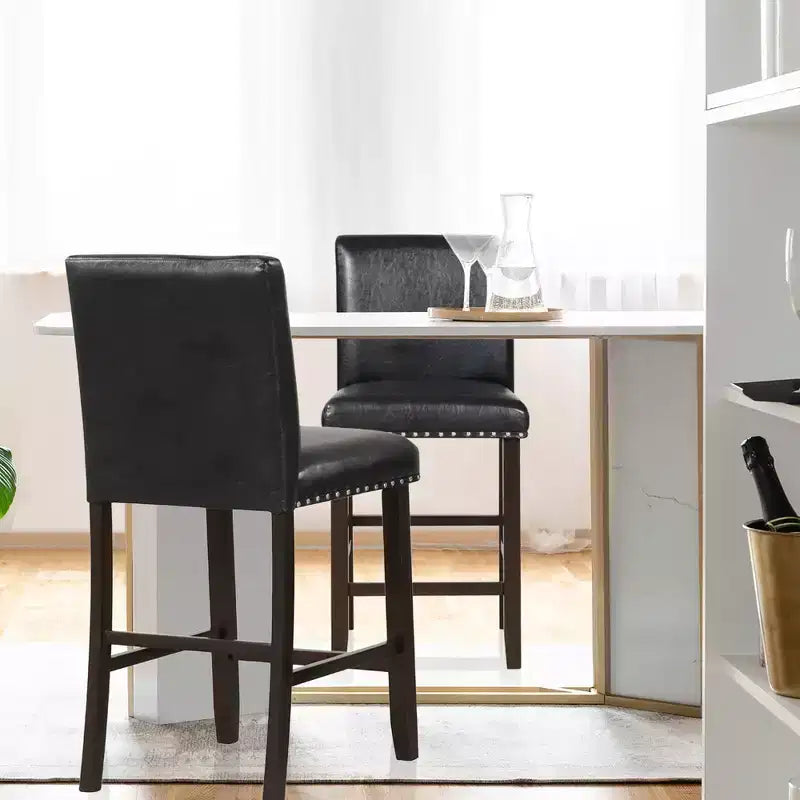 Set di 2 sgabelli da bar in pelle PVC, altezza bancone per isola cucina, neri