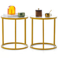 Costway 2PCS Marble Top Round Side Table 19.5x19.5 End Table w/Golden Metal Frame Gold