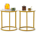 Costway 2PCS Marble Top Round Side Table 19.5x19.5 End Table w/Golden Metal Frame Gold