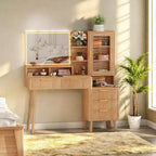 Makeup Vanity Desk with Lights & Power Outlet, Big Modern Fluted Vanity Desk with 24 in Hd Lighted Mirror, 5 Drawers and Storage Shelf