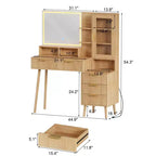 Scrivania da trucco con luci e presa di corrente, grande scrivania da trucco moderna scanalata con specchio illuminato HD da 24 pollici, 5 cassetti e ripiano portaoggetti