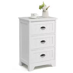 Costway End Table Nightstand Bedroom Storage w/ 3 Drawers & Wood Slide White