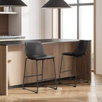 TUYOHW 36.2H Mid-Century Modern Bar Stools Set of 2,Faux Leather Counter Height Chairs with Footrest,Dining Chairs for Home Bar,Office,Kitchen