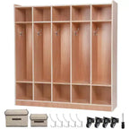 5 Section Coat Locker with Wheels,Wooden Storage Cabinet Cassroom Storage Glazed Surface Cubby,Mobile Storage,Anti-Tip Kit,5 Hooks 10 Cubbies
