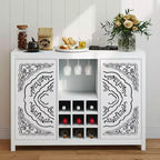 AEELLEEA Wine Bar Cabinet with 2 Doors MDF Buffet Storage Liquor Cabinet with Wine Rack and Glass Holder for Living Dining Room Kitchen White