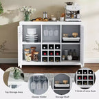 Mobile Bar con 2 Ante, Mobile Contenitore a Buffet in MDF per Liquori con Portabottiglie e Porta Bicchieri per Soggiorno, Sala da Pranzo, Cucina, Bianco