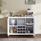 Mobile Bar con 2 Ante, Mobile Contenitore a Buffet in MDF per Liquori con Portabottiglie e Porta Bicchieri per Soggiorno, Sala da Pranzo, Cucina, Bianco