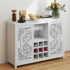 Mobile Bar con 2 Ante, Mobile Contenitore a Buffet in MDF per Liquori con Portabottiglie e Porta Bicchieri per Soggiorno, Sala da Pranzo, Cucina, Bianco