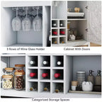 Mobile Bar con 2 Ante, Mobile Contenitore a Buffet in MDF per Liquori con Portabottiglie e Porta Bicchieri per Soggiorno, Sala da Pranzo, Cucina, Bianco