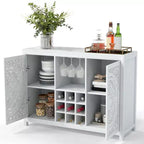 Mobile Bar con 2 Ante, Mobile Contenitore a Buffet in MDF per Liquori con Portabottiglie e Porta Bicchieri per Soggiorno, Sala da Pranzo, Cucina, Bianco