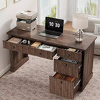 54'' Modern Executive Desk with Storage Cabinet and Drawer C Brown Fluted Computer Writing Desk for Home Office, Study, Living Room