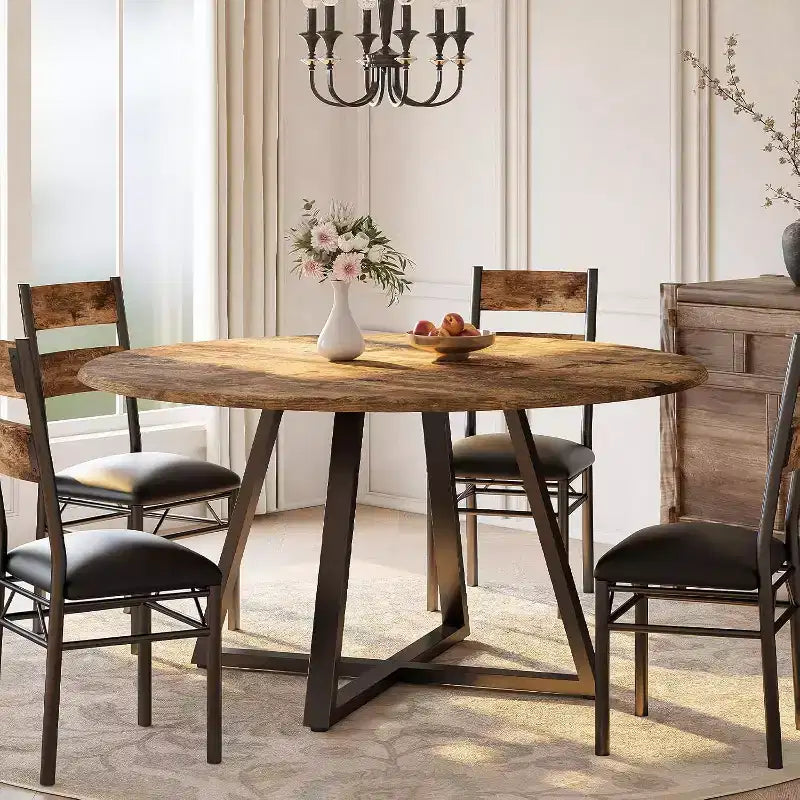 Tavolo da pranzo rotondo da 43 pollici, set da 5 pezzi con tavolo da cucina e sedie imbottite, salvaspazio