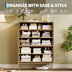 Cassettiera scanalata per camera da letto con 5 cassetti, cassettiera moderna in legno da 81 cm con maniglia in metallo, ampio mobile organizer per vestiti e supporto TV