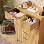 Cassettiera scanalata per camera da letto con 5 cassetti, cassettiera moderna in legno da 81 cm con maniglia in metallo, ampio mobile organizer per vestiti e supporto TV