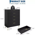 Cassettiera scanalata per camera da letto con 5 cassetti, cassettiera moderna in legno da 81 cm con maniglia in metallo, ampio mobile organizer per vestiti e supporto TV
