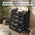 Cassettiera scanalata per camera da letto con 5 cassetti, cassettiera moderna in legno da 81 cm con maniglia in metallo, ampio mobile organizer per vestiti e supporto TV