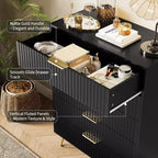Cassettiera scanalata per camera da letto con 5 cassetti, cassettiera moderna in legno da 81 cm con maniglia in metallo, ampio mobile organizer per vestiti e supporto TV