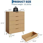 Cassettiera scanalata per camera da letto con 5 cassetti, cassettiera moderna in legno da 81 cm con maniglia in metallo, ampio mobile organizer per vestiti e supporto TV