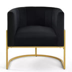 Poltroncina in velluto con cuscino, piedini in metallo dorato, schienale curvo, sedia da trucco imbottita, poltrona relax per casa