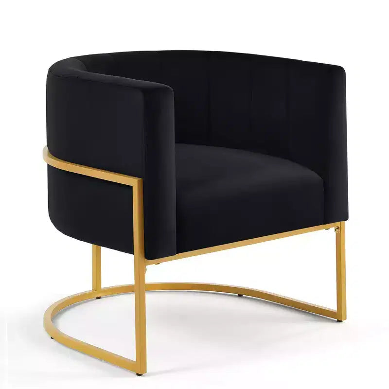 Poltroncina in velluto con cuscino, piedini in metallo dorato, schienale curvo, sedia da trucco imbottita, poltrona relax per casa
