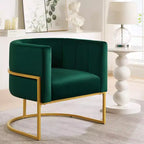 Poltroncina in velluto con cuscino, piedini in metallo dorato, schienale curvo, sedia da trucco imbottita, poltrona relax per casa