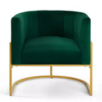 Poltroncina in velluto con cuscino, piedini in metallo dorato, schienale curvo, sedia da trucco imbottita, poltrona relax per casa