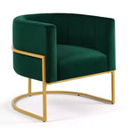 Poltroncina in velluto con cuscino, piedini in metallo dorato, schienale curvo, sedia da trucco imbottita, poltrona relax per casa