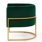 Poltroncina in velluto con cuscino, piedini in metallo dorato, schienale curvo, sedia da trucco imbottita, poltrona relax per casa