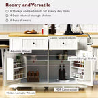Isola da Cucina con Contenitore, Carrelli da Cucina Mobili con Piano Ribaltabile, Presa di Corrente, Ripiani, Cassetti e Ruote Bloccabili Bianco