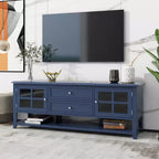 Mobile TV di metà secolo con 2 ante in vetro e 2 cassetti, mobile porta TV minimalista per televisori fino a 60", consolle robusta per soggiorno e camera da letto