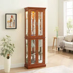 Lighted 70 Corner Display Cabinet, 6 Adjustable Glass Shelves, Engineered Wood Storage Showcase for Living Room, Tall Display Cabinet