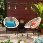 Sedie da Giardino 2 Pezzi, Sedie da Esterno in Rattan con Gambe in Metallo, Sedie da Pranzo da Patio con Schienale Intrecciato per Cortile, Giardino, Balcone