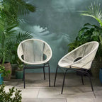 Sedie da Giardino 2 Pezzi, Sedie da Esterno in Rattan con Gambe in Metallo, Sedie da Pranzo da Patio con Schienale Intrecciato per Cortile, Giardino, Balcone