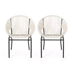 Sedie da Giardino 2 Pezzi, Sedie da Esterno in Rattan con Gambe in Metallo, Sedie da Pranzo da Patio con Schienale Intrecciato per Cortile, Giardino, Balcone