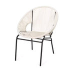 Sedie da Giardino 2 Pezzi, Sedie da Esterno in Rattan con Gambe in Metallo, Sedie da Pranzo da Patio con Schienale Intrecciato per Cortile, Giardino, Balcone